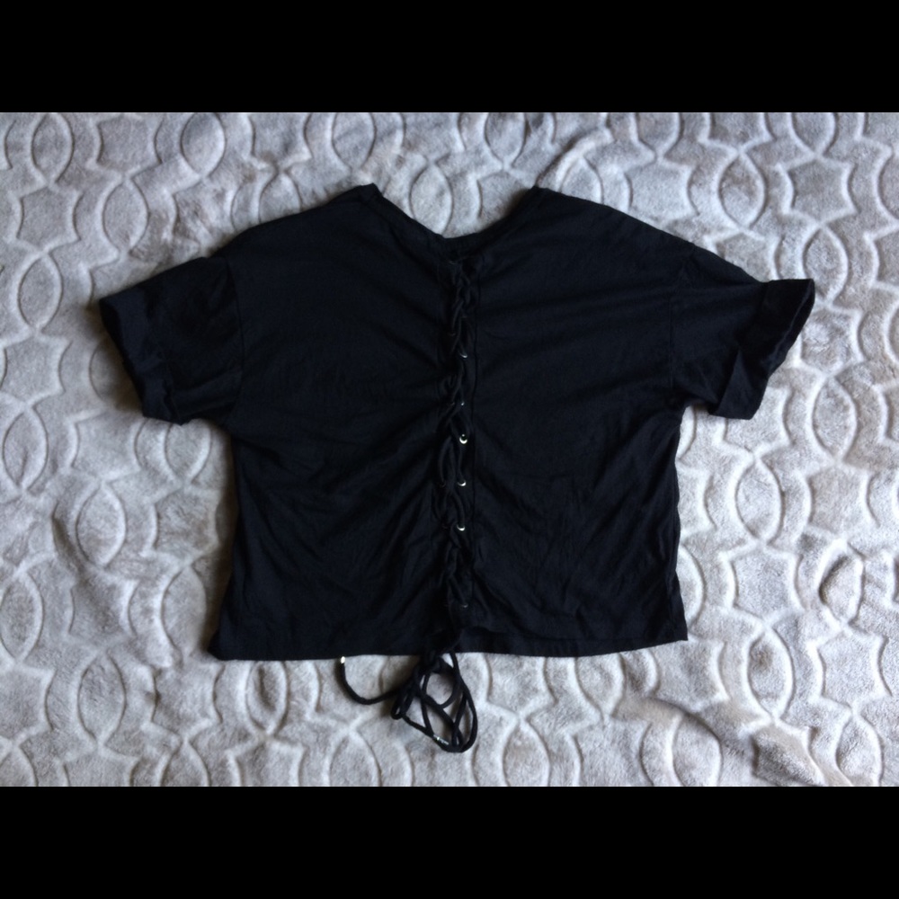 🌻 Stradivarius Black Crop Top Lace Up Back Small